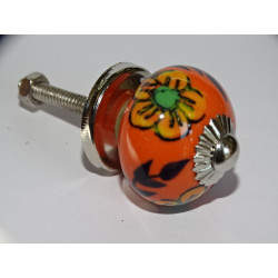 mini orange ceramic buttons and 3 orange flowers - silver
