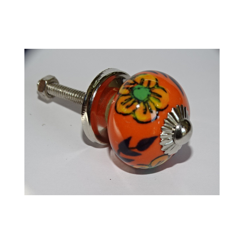 mini bottoni in ceramica arancione e 3 fiori arancio - argento