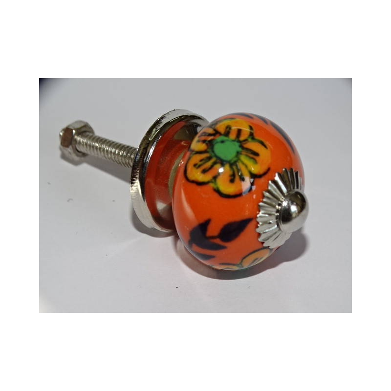 mini boutons en céramique orange et 3 fleurs orange - argenté