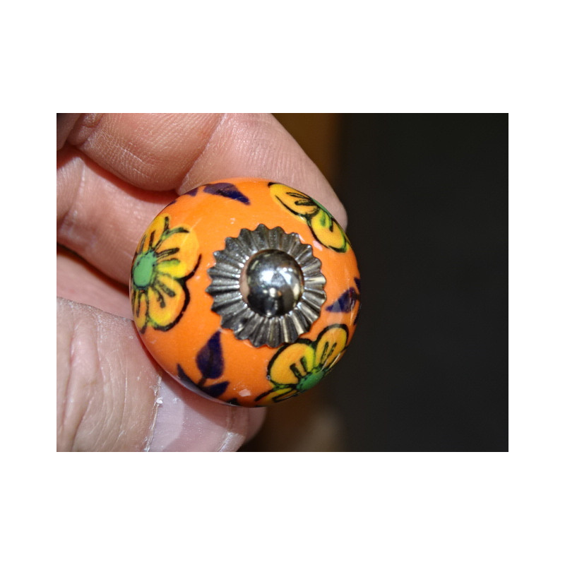 mini orange ceramic buttons and 3 orange flowers - silver