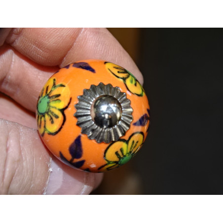 mini bottoni in ceramica arancione e 3 fiori arancio - argento