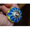 mini boutons en céramique jaune et fleur turquoise - argenté