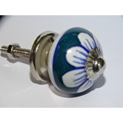 mini buttons in emerald ceramic and white flower - silver
