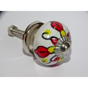 mini botones de cerámica flor roja y amarilla - plata