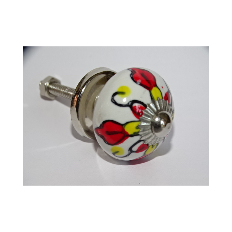 mini boutons en céramique fleur rouge et jaune - argenté