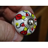 mini bottoni in ceramica fiore rosso e giallo - argento