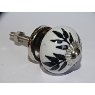 mini botones de cerámica helechos negros - plata