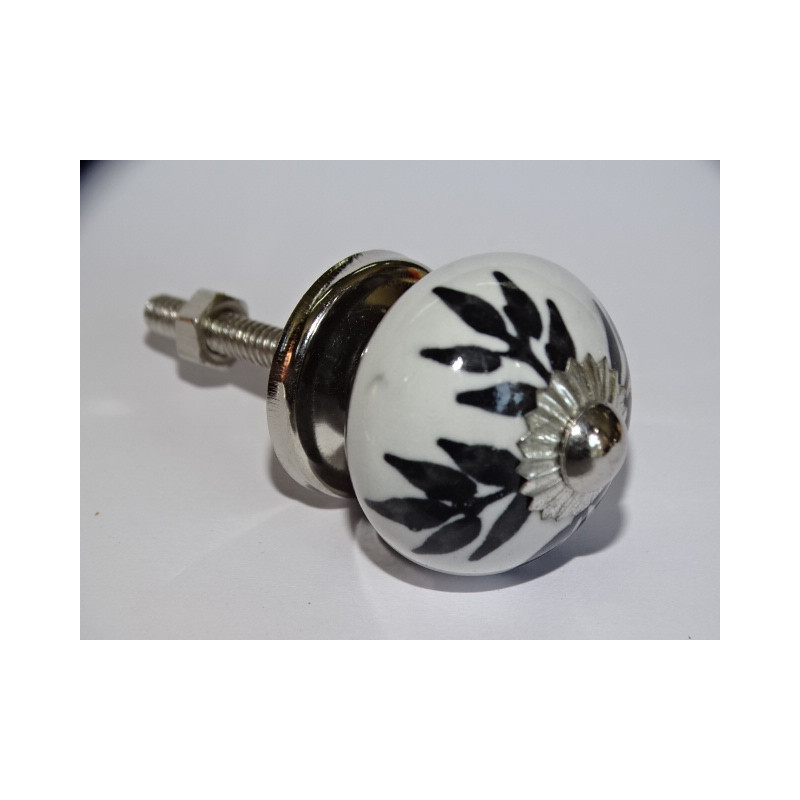 Mini-Keramikknöpfe schwarze Farne - silber