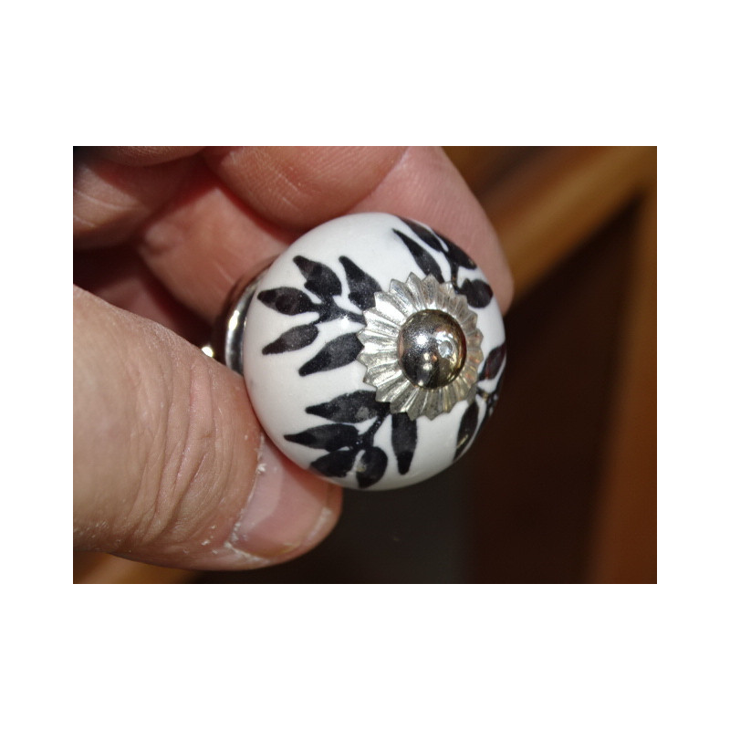 mini bottoni in ceramica felci nere - argento