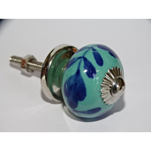 mini buttons in green ceramic and ultramarine foliage - silver