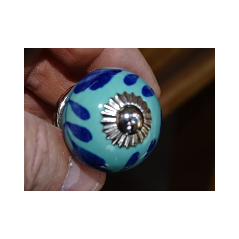 mini buttons in green ceramic and ultramarine foliage - silver