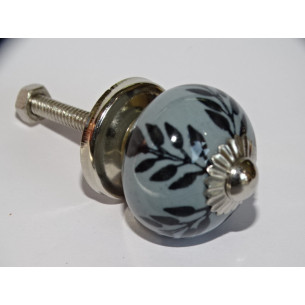 mini boutons en céramique grise et fougère noire - argenté