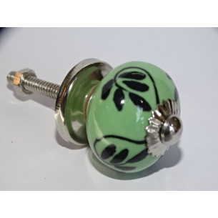 Miniknöpfe aus grüner Keramik und schwarzer Blume - silber