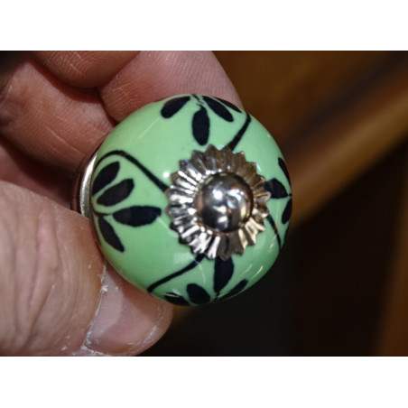 mini bottoni in ceramica verde e fiore nero - argento