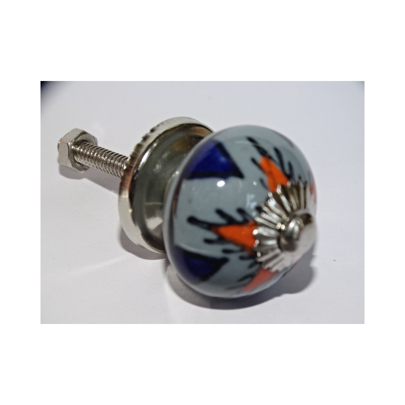 Mini graue Keramikknöpfe und oranger Stern - silber
