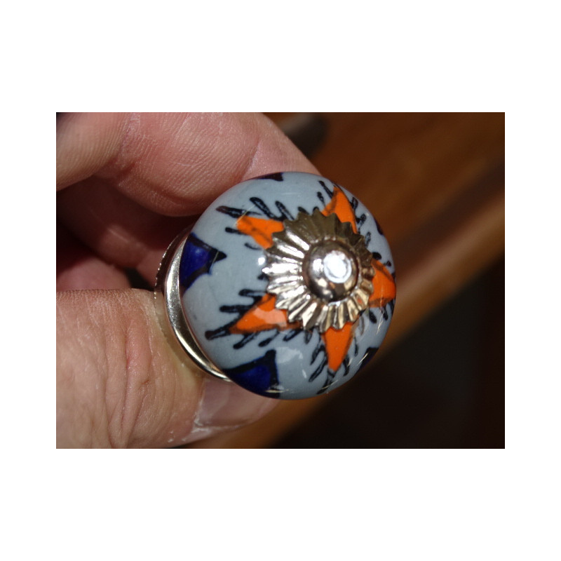 Mini graue Keramikknöpfe und oranger Stern - silber