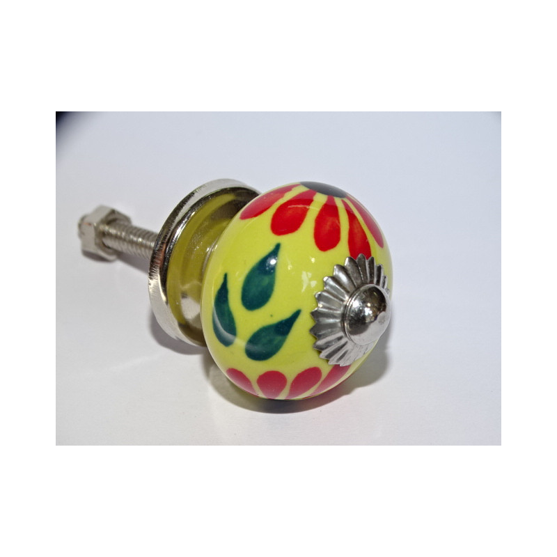 mini botones de cerámica amarilla y 2 flores rojas - plata
