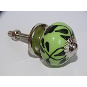 mini boutons en céramique vert clair et feuillage noir - argenté