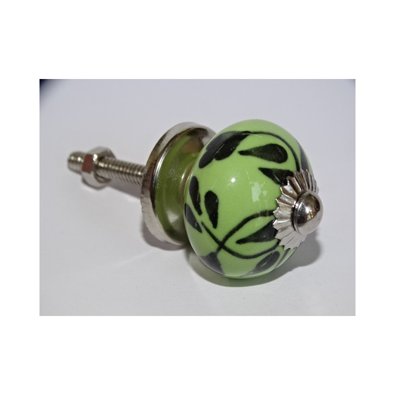 mini bottoni in ceramica verde chiaro e fogliame nero - argento