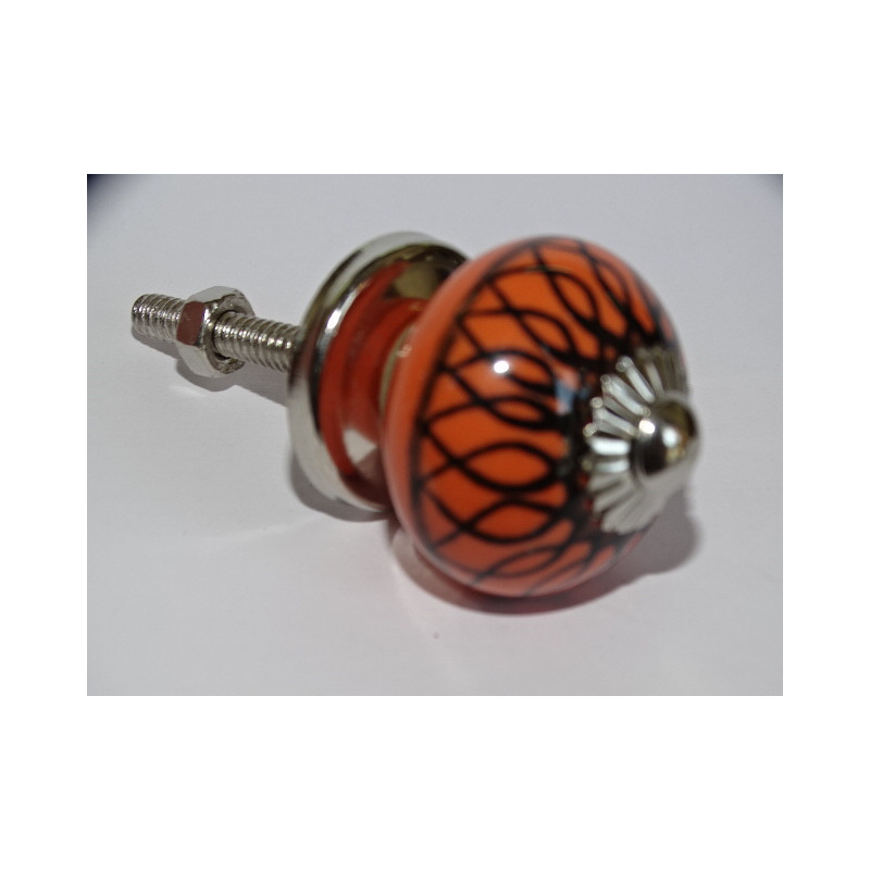 mini buttons in orange ceramic and black spiral - silver
