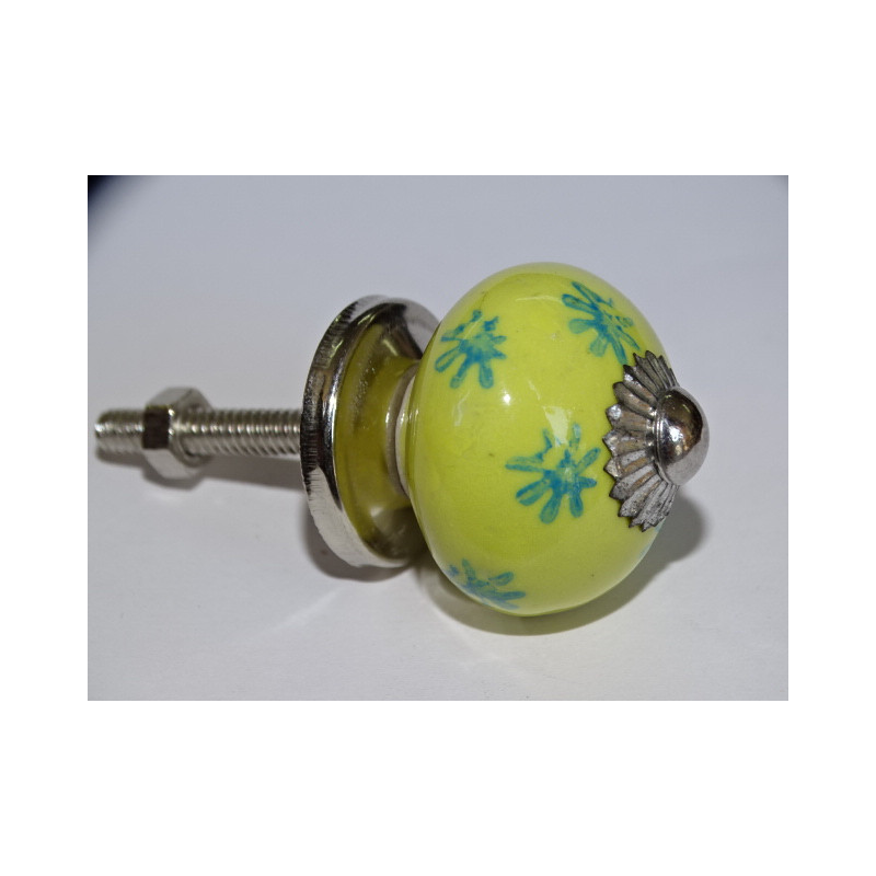 mini boutons en céramique jaune et étoiles turquoise - argenté