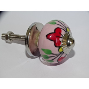 mini botones de cerámica rosa y 3 flores rojas - plata