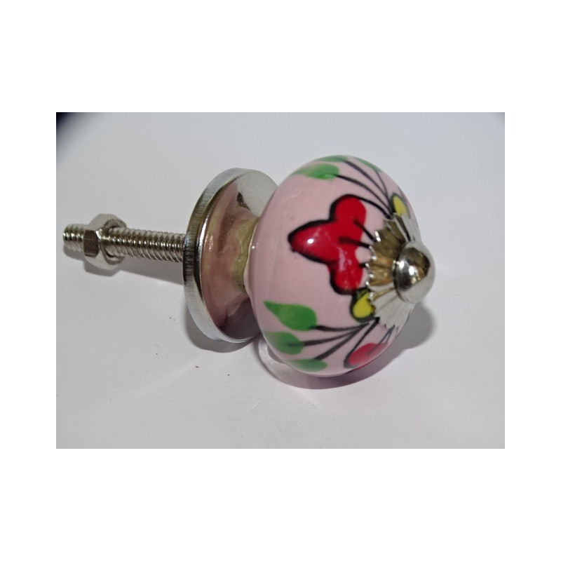 mini botones de cerámica rosa y 3 flores rojas - plata