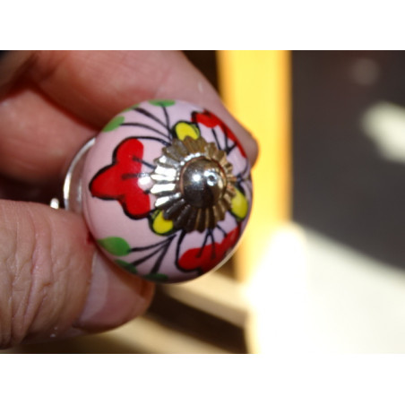 mini bottoni in ceramica rosa e 3 fiori rossi - argento