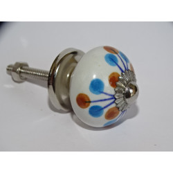 mini botones de cerámica con pistilos marrones y turquesas - plateado