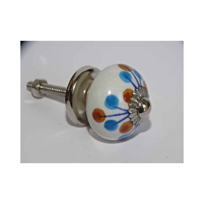 mini botones de cerámica con pistilos marrones y turquesas - plateado