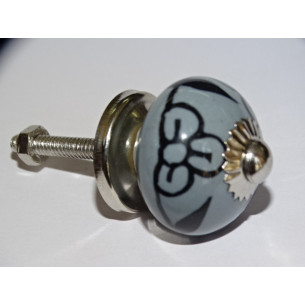 mini bottoni in ceramica grigia e 3 fiori neri - argento