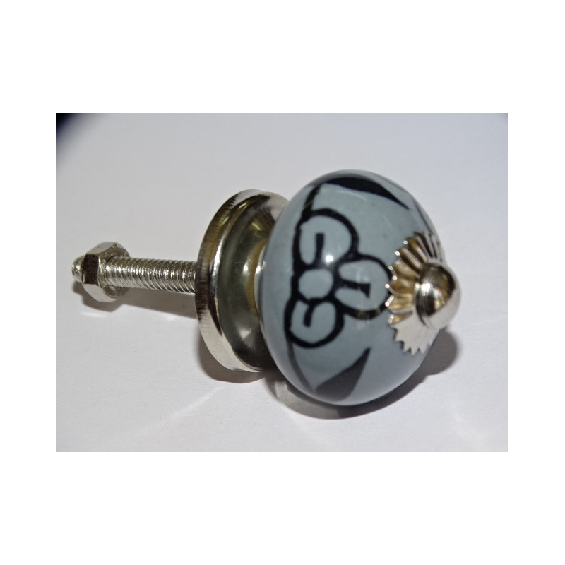 mini gray ceramic buttons and 3 black flowers - silver
