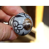 mini gray ceramic buttons and 3 black flowers - silver