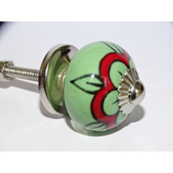 mini botones de cerámica verde y amapola roja - plata