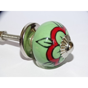 Miniknöpfe aus grüner Keramik und roter Mohnblume - silber