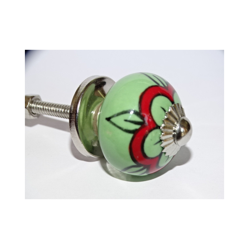 mini botones de cerámica verde y amapola roja - plata