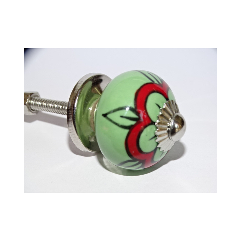 Miniknöpfe aus grüner Keramik und roter Mohnblume - silber