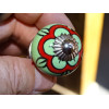 mini boutons en céramique vert et coquelicot rouge - argenté