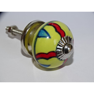 mini bottoni in ceramica gialla e 4 righe rosse - argento