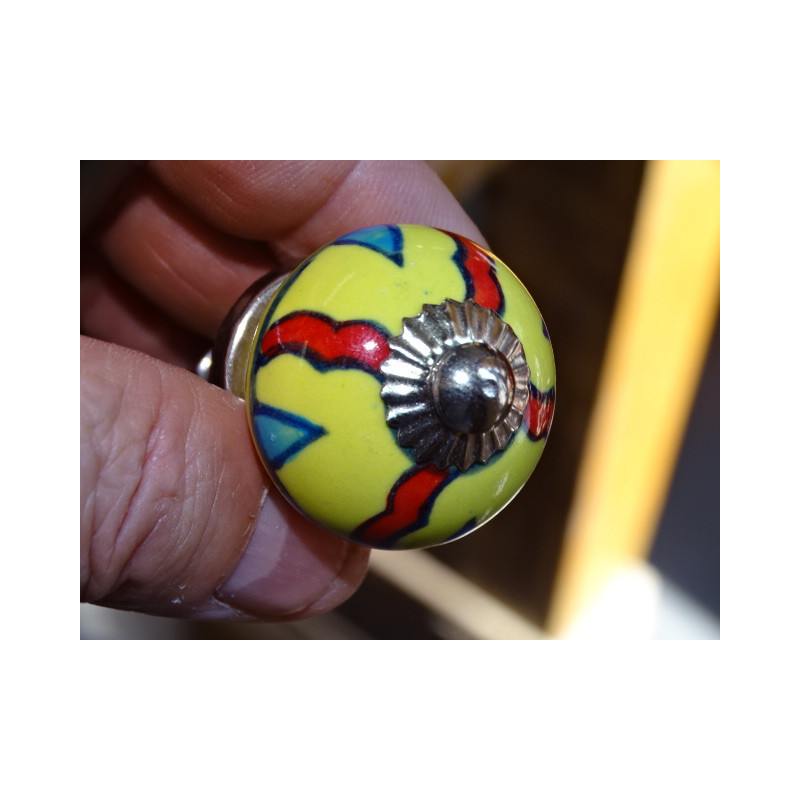 mini bottoni in ceramica gialla e 4 righe rosse - argento