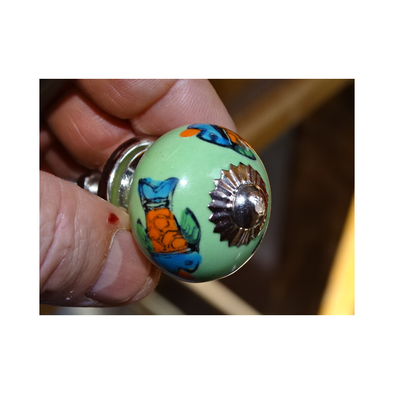 mini boutons en céramique vert et 3 poissons - argenté