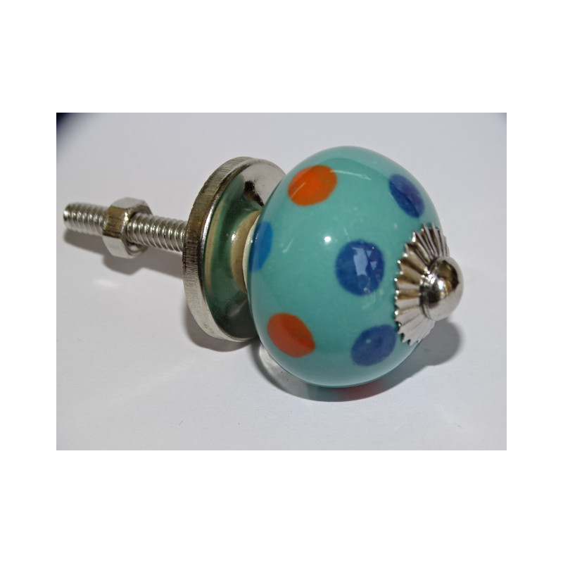 mini green ceramic buttons with multicolored dots - silver