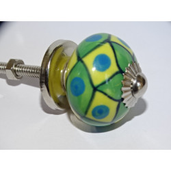 mini botones de cerámica diamantes verdes y amarillos - plata