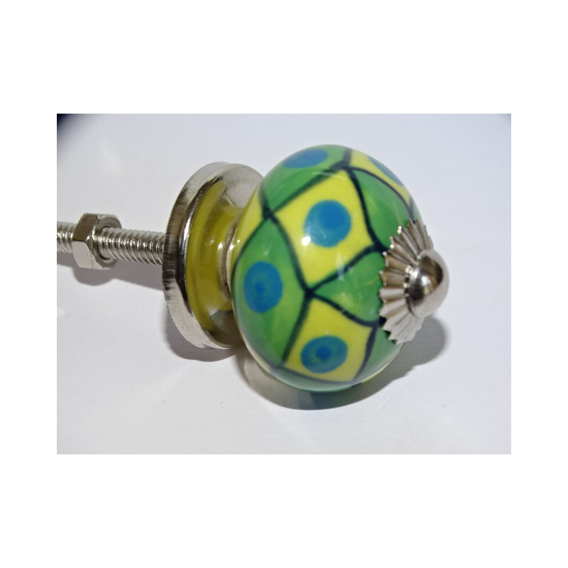 mini ceramic buttons green and yellow diamonds - silver