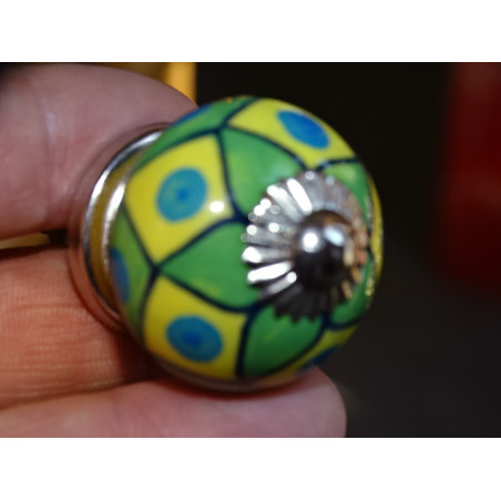 mini boutons en céramique losanges verts et jaune - argenté