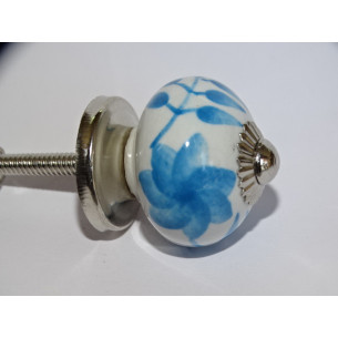 mini buttons in white ceramic and turquoise flower - silver