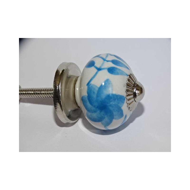 mini botones en cerámica blanca y flor turquesa - plata