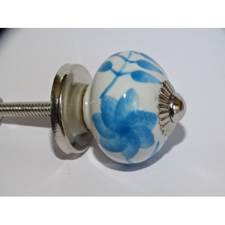 mini boutons en céramique blanc et fleur turquoise - argenté