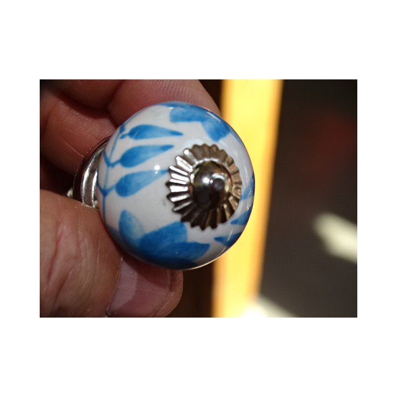 mini buttons in white ceramic and turquoise flower - silver