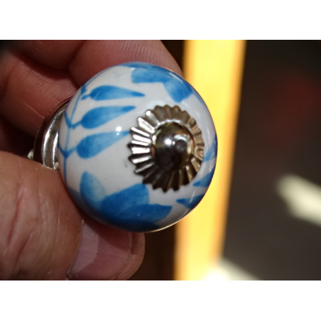 mini boutons en céramique blanc et fleur turquoise - argenté